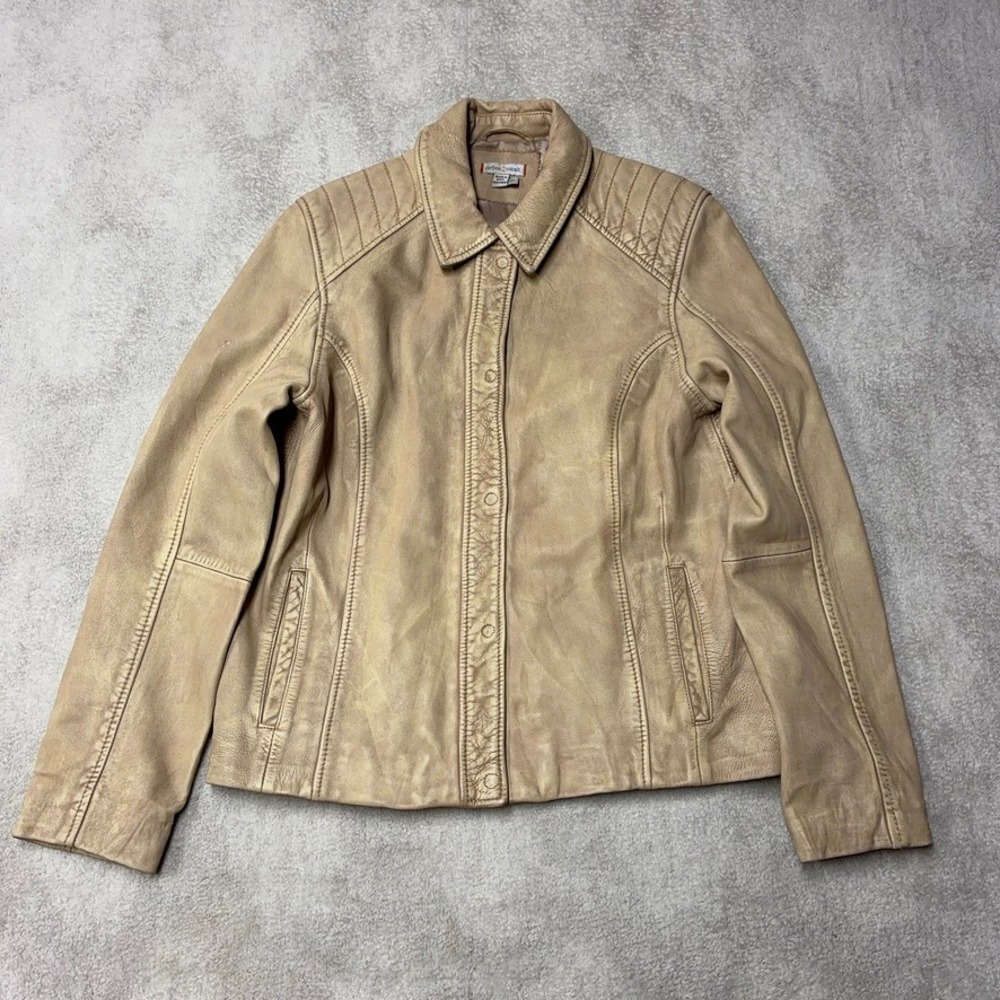 Carbon2Cobalt Lamb Leather Jacket Moto Quilted Tan Casual 318014 Womens M